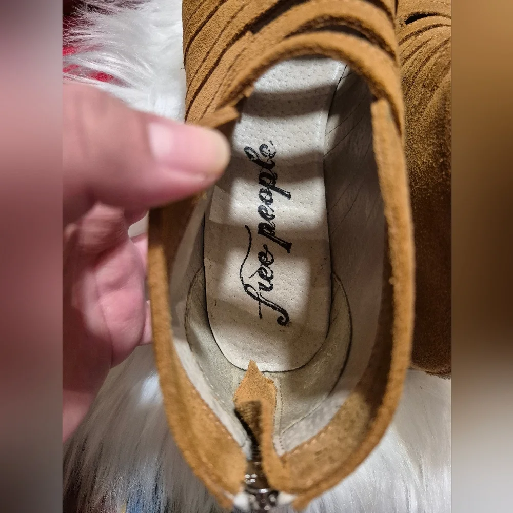 Free People Tan Suede Strappy Ankle‎ Boots